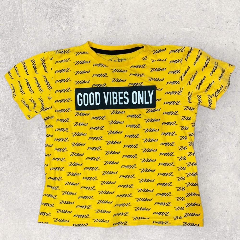 Eighty Eight Brand Good Vibes Only Yellow Tee-Shirt Top - Size 10/12